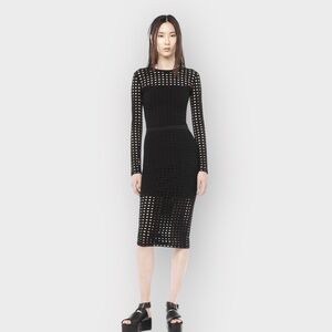 T by ALEXANDER WANG Circular Fish Net Black Midi Skirt (Sz XS)